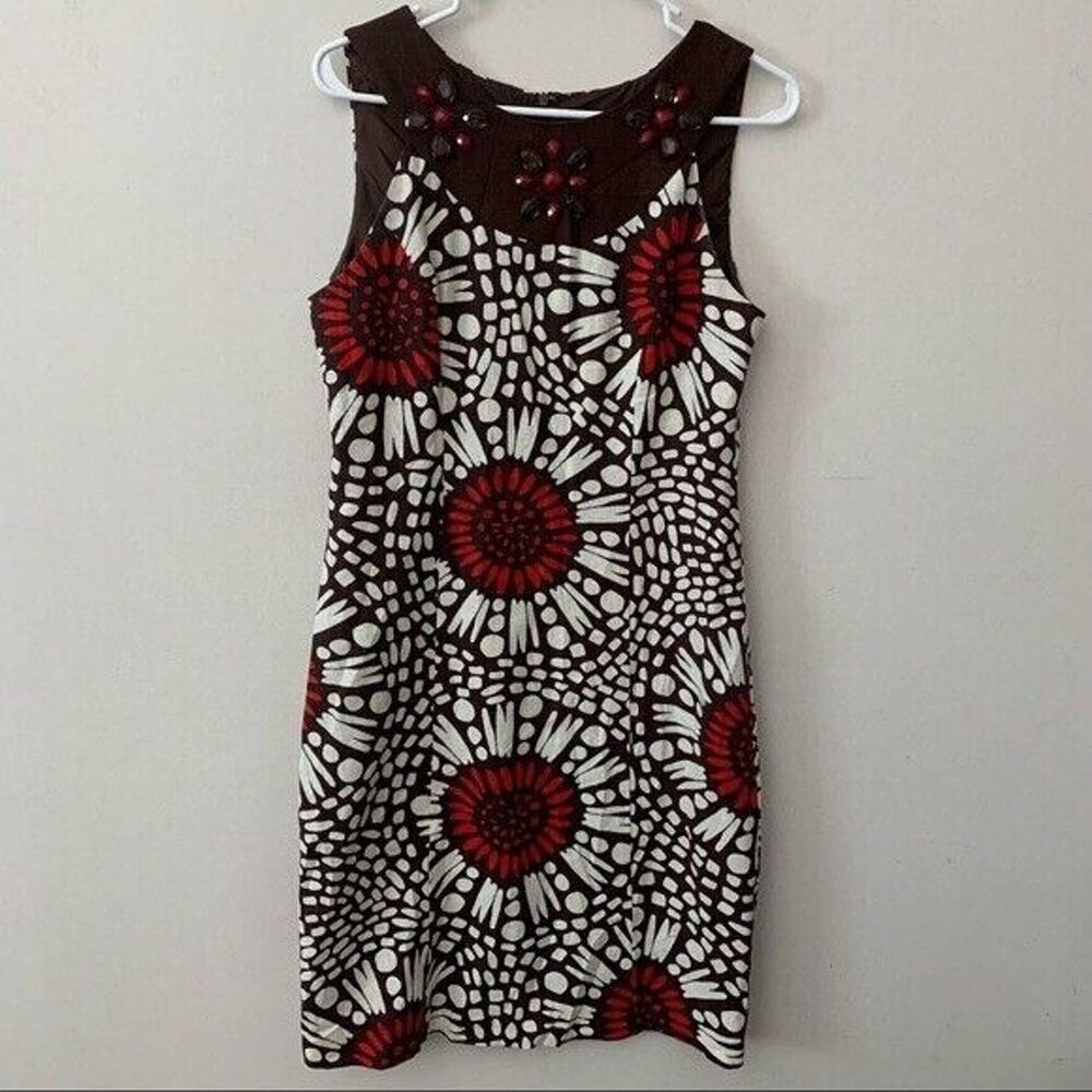 Jessica Howard Brown Embellished Floral Linen Blend Brown Dress Womens‎ Size 6